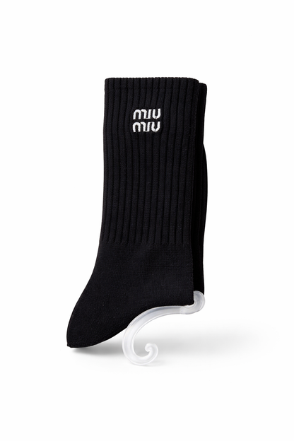 Meias Miu Miu Cano Médio Premium Confortável Logo Bordado Streetwear Tendência