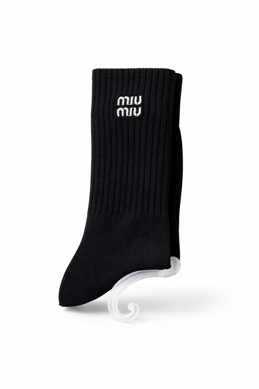 Meias Miu Miu Cano Médio Premium Confortável Logo Bordado Streetwear Tendência