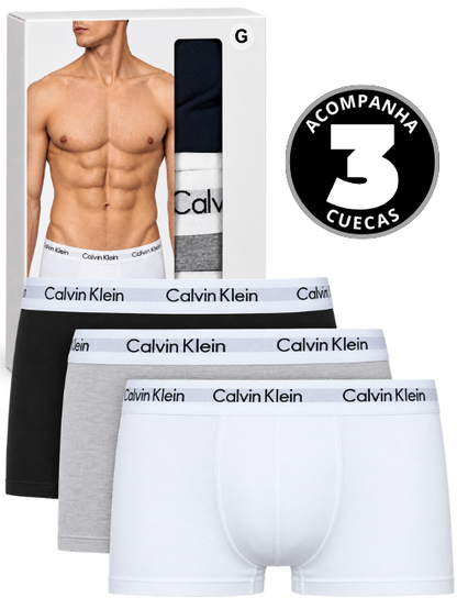 Kit com 3 Cuecas Calvin Klein Boxer Algodão Masculina