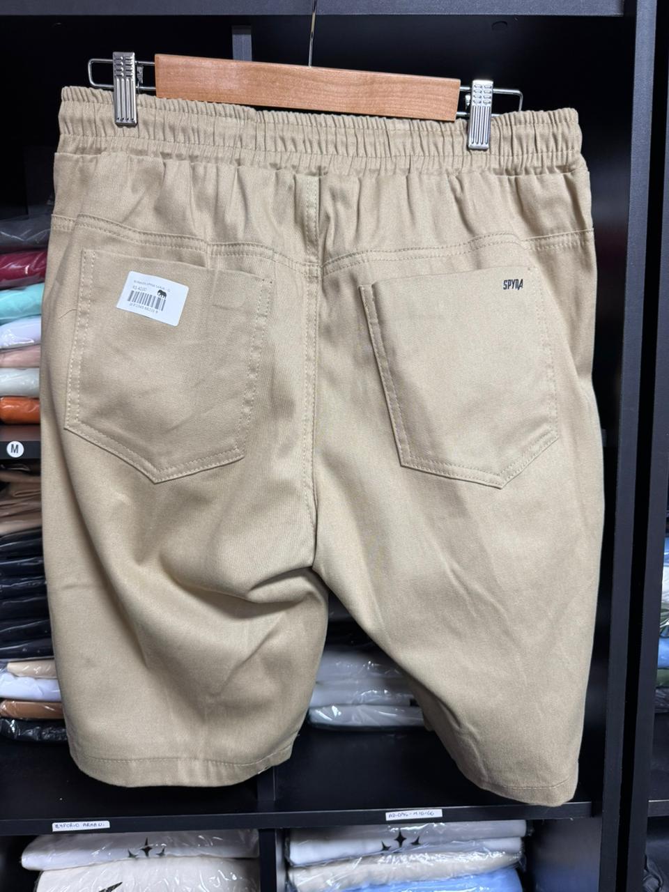 Bermuda Spyna Sarja Bege Básica Masculina Cordão Estilo Cargo